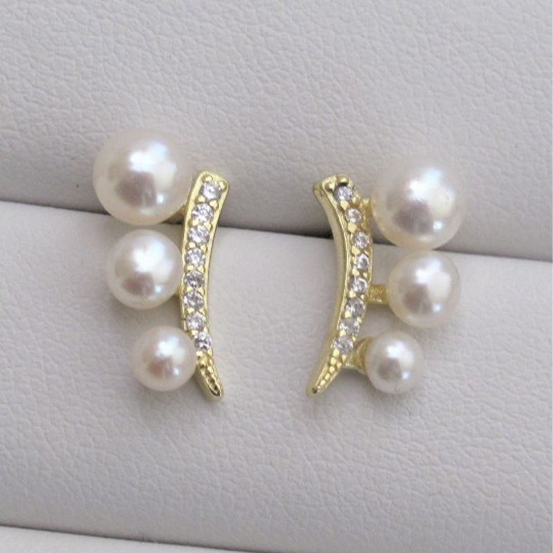 Gold-Plated Bow & Faux Pearl Beaded Studs Earrings